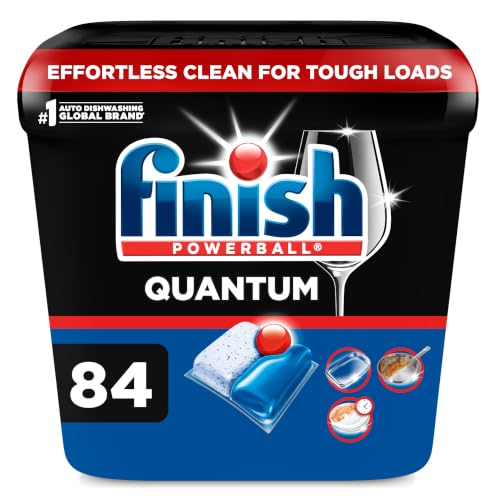 Finish Quantum Dishwasher Pods, No Pre-Rinse Dishwasher Detergent Soap Removes 24HR Dried-On Stain and Grease, Leaving a Virtually Spotless Shine, 84 Count