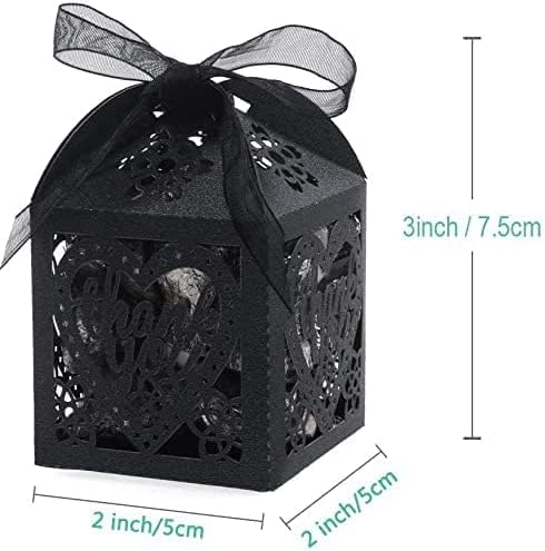 COTOPHER Laser Cut Boxes 60pcs Thank You Gift Boxes Wedding Party Favor Boxes Lace Candy Boxes for Wedding Bridal Shower Baby Shower Birthday Party Decorations with Ribbons (Black, 60)
