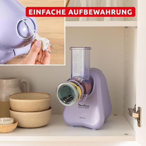 Moulinex Fresh Express Elektrische Gemüsereibe, Direktserviersystem, 4-in-1, zerkleinern-schneiden-reiben, Kabel-Verstausystem, Zubehör spülmaschinenfest, Lila, DK8546E0 3