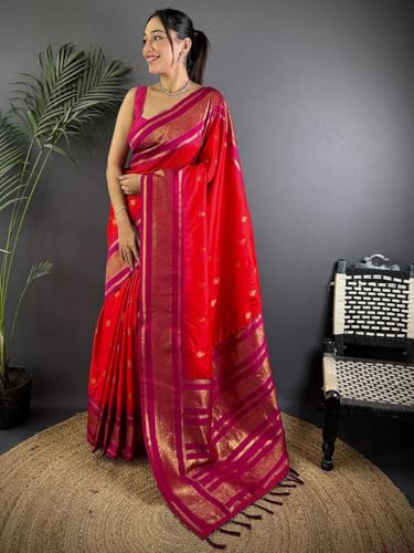 Image of SGF11 Women's Kanjivaram Pure Soft Silk Saree With Unstitched Blouse Piece