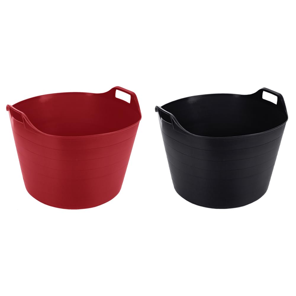 Set of 2 Extra Large Size 75 Litre Flexi Tub Trug Assorted Colours | Horse Feeding Bucket| Flexible (Red & Black)