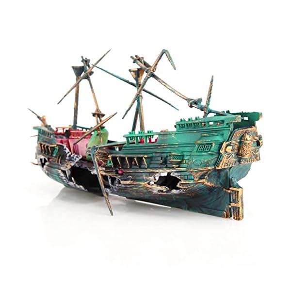 SLOCME Aquarium Shipwreck Decorations - Air Bubbler Sunken Ship Ornament, Fish Tank Air Action Aerating Decorations