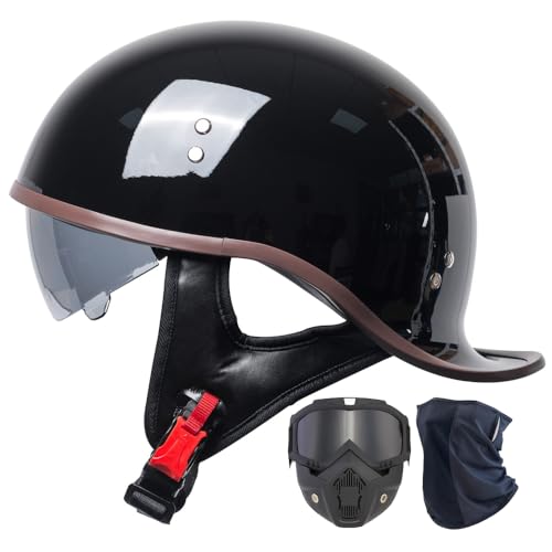 Casco Moto Abierto Retro – Casco Jet Clásico con Gafas Vintage, Homologado ECE 22.06, Ligero para Scooter, Motos Custom y Cafe Racer