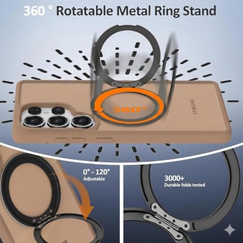 Image of DIZORO Polycarbonate Magnetic 360 Ring Stand Case Fit for Samsung Galaxy S25 Ultra Case Compatible with Magsafe & Wireless Charging,Military Grade Drop Tested,Translucent Hard Back Cover (Desert)