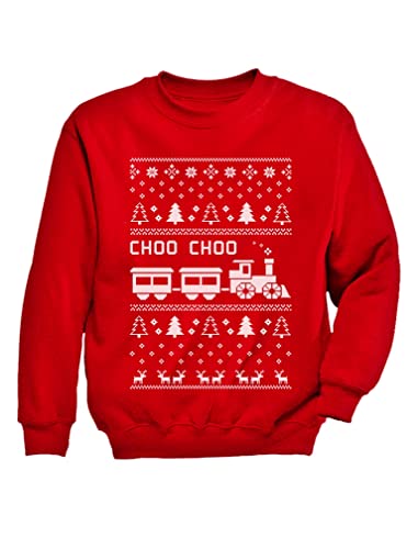 Tstars Choo Choo Train Boys Ugly Christmas Sweatshirt Tacky Sweater Style Xmas Holiday Youth Kids Sweatshirts