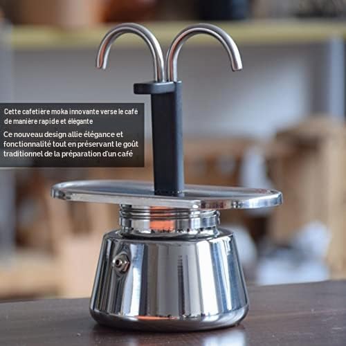 Acouto Cafetière Moka Pot en Acier Inoxydable, 100 ML, 2 Tasses, Double Bec, Italien DIY, pour Maison et Camping
