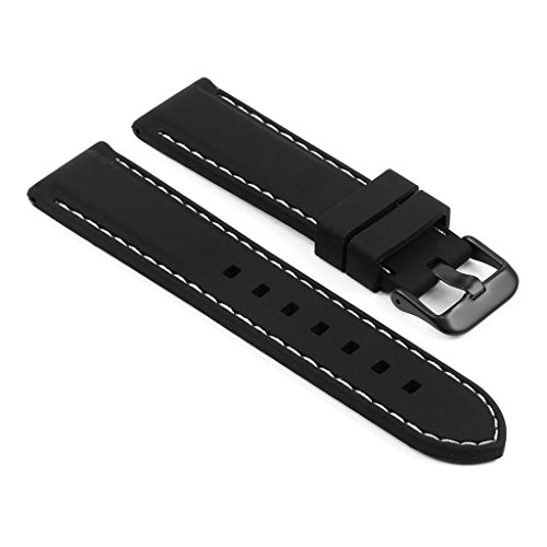 StrapsCo Silicone Rubber Divers Sport Quick Release Watch Band Strap - Black & White (Black Buckle) - 20mm