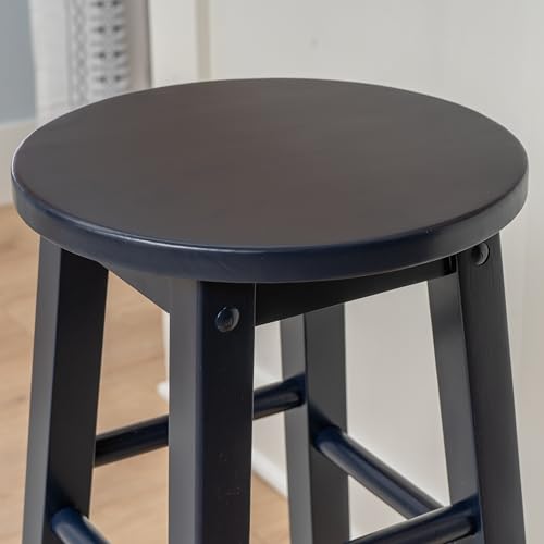 Image of Linon Zeke Navy Blue Solid Wood Backless Round Barstool with 29 inch Seat Height