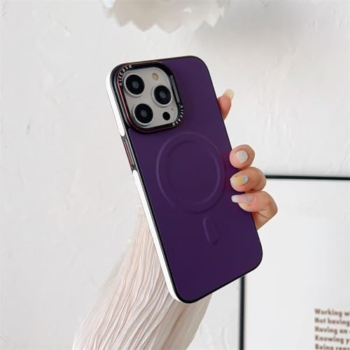 Étui magnétique iPhone 14 violet en cuir antichoc pour chargement sans fil