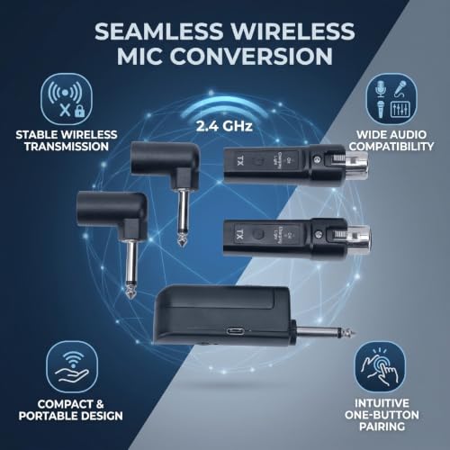 Convertidor inalámbrico Zunate 2.4G de micrófono con cable a inalámbrico, sistema transmisor y receptor para micrófonos dinámicos y de condensador, mezclador de sonido, plug and play, rango de 30-50 m miniatura 4