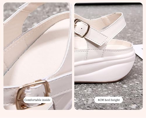 Women's Leather Sandals, Adjustable Ankle Strap Soft Sole Damping Wedge Casual Sandals3