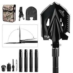 Zune Lotoo Camping Shovel Folding Multitool, 18 in 1 Portable Survival Shovel Military Grade, Compact Tactical Shovel Foldable for Backpacking/Offroad/Emergency Survival Kit/Camp Gear/Outdoor Gift