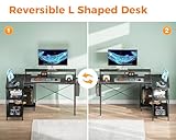 Coleshome L Shaped Gaming Desk with LED Lights, 120 × 80 cm Computer Desk with Power Outlet, Reversible Corner Gaming Table with Storage Shelves & Monitor Stand, Black - Image 8
