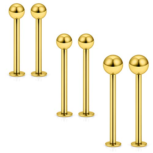 Kridzisw 16G Gold Cheek Dimple Tongue Piercing Jewelry Surgical Stainless Steel Extra Long Lip Labret Monroe Medusa Ashley Cheek Tongue Ring Stud Barbell Bar Piercing Jewelry Women Men 14mm 16mm 19mm
