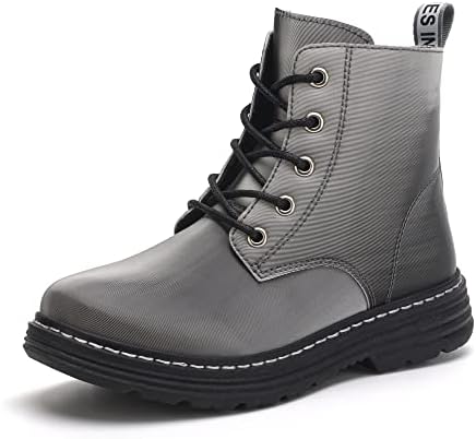 JABASIC Girls Boys Ankle Boots Lace-Up Waterproof Work Boots with Side Zipper