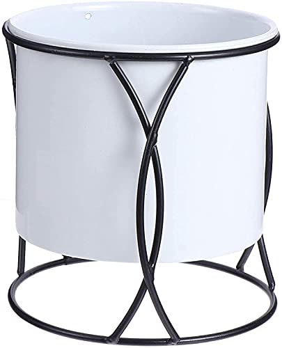 UV Flower Plant Pot with Stand, Gold Metal Plant Pot with Gold Metal Stand for Herbs Orchids Cacti Succulents Indoor Outdoor Display | Flower Holder for Garden | 1 Piece (White) (B096SHLRV6) Amazon Price History, Amazon Price Tracker