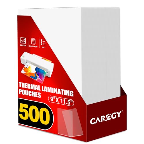 CAREGY Thermal Laminating Pouches, 500 Pack 3 Mil, 9 x 11.5 Inches Laminating Sheets Paper for Laminator, Clear, Letter Size, Office and School Supplies