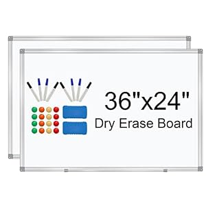 H-Qprobd White Board 36″ x 24″ Dry Erase Board for Wall Whiteboard 3′ x 2′ (2 Pack) Magnetic Presentation Board with Long Pen Tray, Wall-Mounted White Boards for Home, Office and School