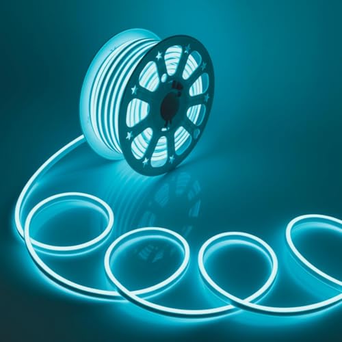 Image of 16.4 Feet LED Neon Strip Lights, with 12V Adapter, Waterproof IP65, Silicone Flexible Rope Light for Home Decor | Led Strip Lights | Neon Lights | 5 Meter | (ICE Blue)