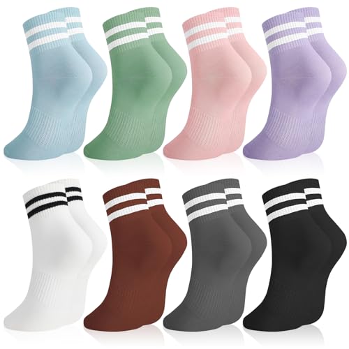 Image of Womens Crew Socks Striped Trim Casual Crew Socks Mid Calf Ankle Sock Vintage Retro Gym Running 6 /8 Pack