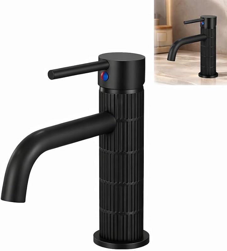 Grifo de lavabo monomando con cuerpo de latón, mezclador para baño, acabado negro mate, cartucho cerámico duradero (Negro mate, Estándar)
