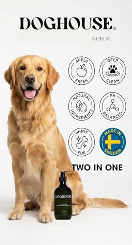 Doghouse Nordic 2-in-1 Hundeshampoo und Spülung – 500ml Apfel: Mildes, veganes Hundeshampoo für empfindliche Haut, beruhigendes Shampoo für weiches, glänzendes Fell und optimale Hundepflege (Apfel)