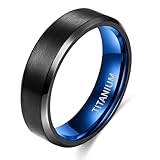 TIGRADE Titanium Rings 4MM 6MM 8MM 10MM Wedding Band in Comfort Fit Matte for Men Women Size 3-15, Black-blue 6mm, Size 9