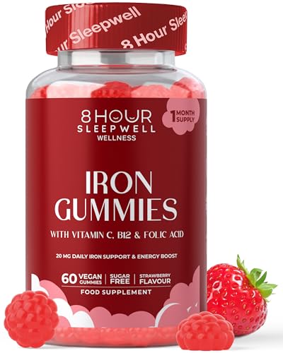 Iron Gummies Sugar-Free & Vegan | High Strength 20mg for Energy Immunity | with Vitamin C B12 & Folic Acid | Alternative to Iron Tablets & Drops | Supplements for Women & Men | 1 Month Supply