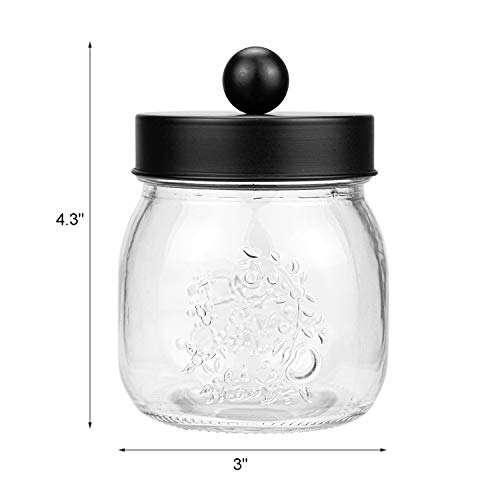 Suwimut 4 Pack Apothecary Jars Bathroom Storage Organizer, Cute Qtip Holder Vanity Glass Canisters Mason Jar with Lid for Cotton Swabs, Bath Salts, Makeup Sponges, Qtips, Hair Accessories (Black)