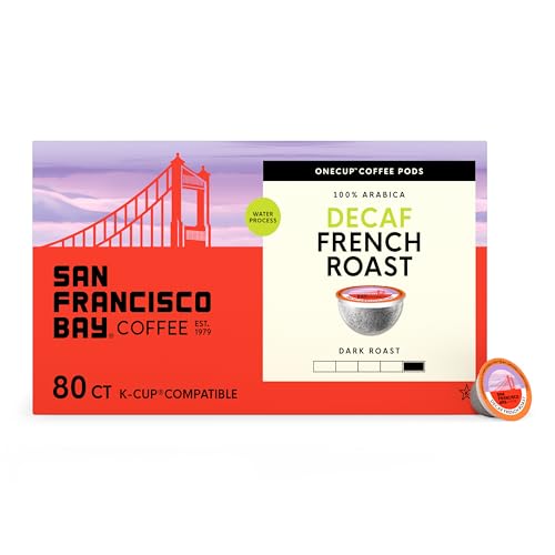 San Francisco Bay Decaf K-Cup Coffee Pods, Decaf French Roast (80 ct), Dark Roast, Commercially Compostable Single-Serve Coffee Pods, Swiss Water Process