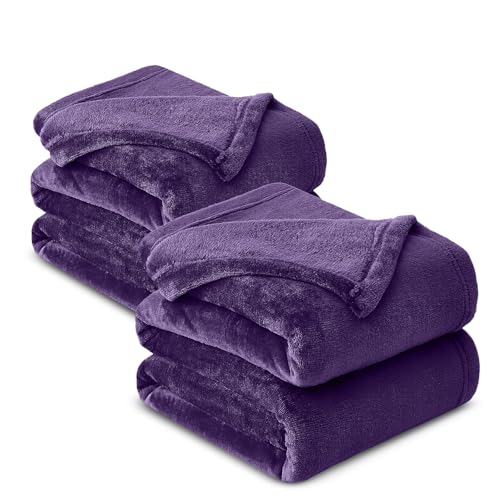Hafaa Fleece Blanket King Size for Bed 2 Pack Fluffy Throws for Sofas Couch - 400 GSM Soft Cosy Extra Large Warm Throw Blankets for Adults, Purple, 230x270cm