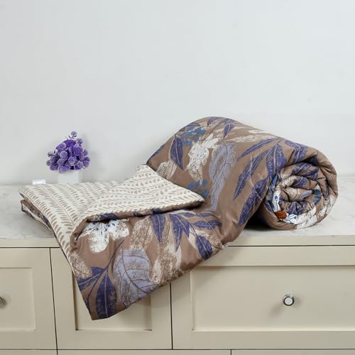 Image of Florida Brown Floral Microfiber Comforter Set for Double Bed | Soft Reversible 180 GSM AC Comforter with King Bedsheet & 2 Pillow Covers