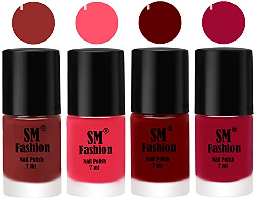 Image of Nail Polish Combo Set (Pack of 4) Quick Dry Gel Finish Nail Paint | Jam,Dark Pink,Dark Red,Pure Wine | 7 ml Each