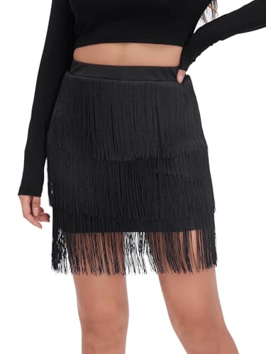 Women's Layered Fringe Trim Short Skirt High Waist Short Pencil Bodycon Skirts