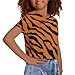 OZELANSAY Tiger Stripe Print Crop Top for Girls Short Sleeve Orange Summer T Shirt Size 13-14 Cute Crop Top for Girls Casual Playwear Blouse Tees