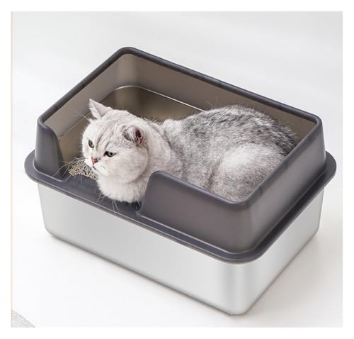 Arenero para gatos de acero inoxidable con lados altos semi cerrado miniatura 2