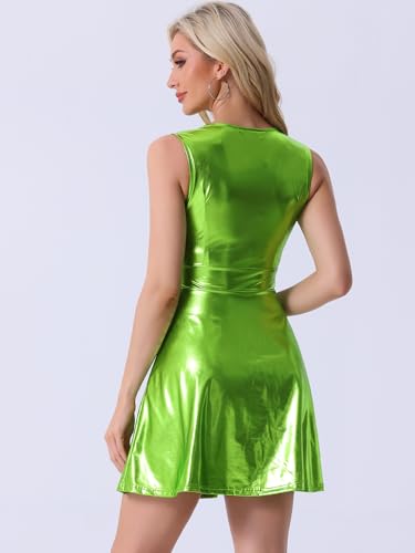 Image of Allegra K Women's Metallic Sleeveless High Waist Club Party Disco Holographic Dress