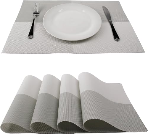 Image of Potency Table Mats Set of 6, Woven Placemats for Dining Table, Heat-Resistant, Stain-Resistant, Anti-Skid, Washable PVC Table Mats, Vinyl Placemats for Dining, Kitchen & Restaurant Table (K White)