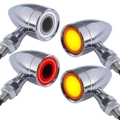 Motorcycle Bullet Turn Signals LED Front Rear Lights 4 PCS, 40 LEDs Retro Switchback Running Turn Brake Light Blinkers Universal Fit Harley Chopper Bobber Sporsters Suzuki Honda -Chrome