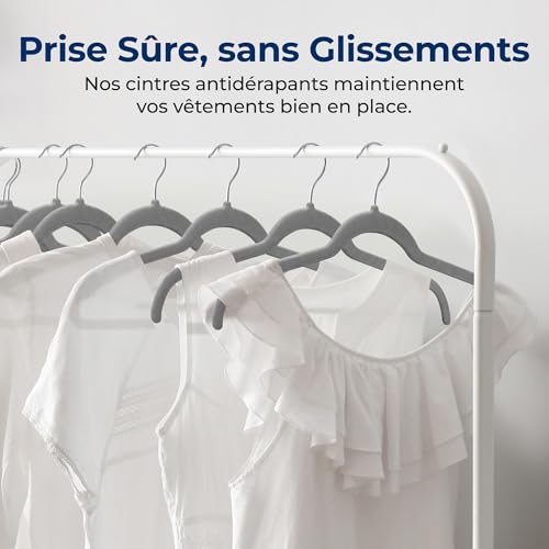 Cintres en velours gris pour dressing : lot de 50 cintres gain de place fins et robustes 3.6kg