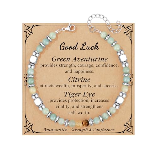 JoycuFF Good Luck Gifts, Good Luck Charms Bracelet, Chistmas Valentines Day Birthday Gifts Amazonite Moonstone Bracelets for Women