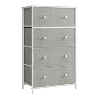 SONGMICS Chest of Drawers, Fabric 5-Drawer Storage Organiser Unit, Dresser, for Living Room, Hallway, Nursery, Light Grey and White LTS514L10