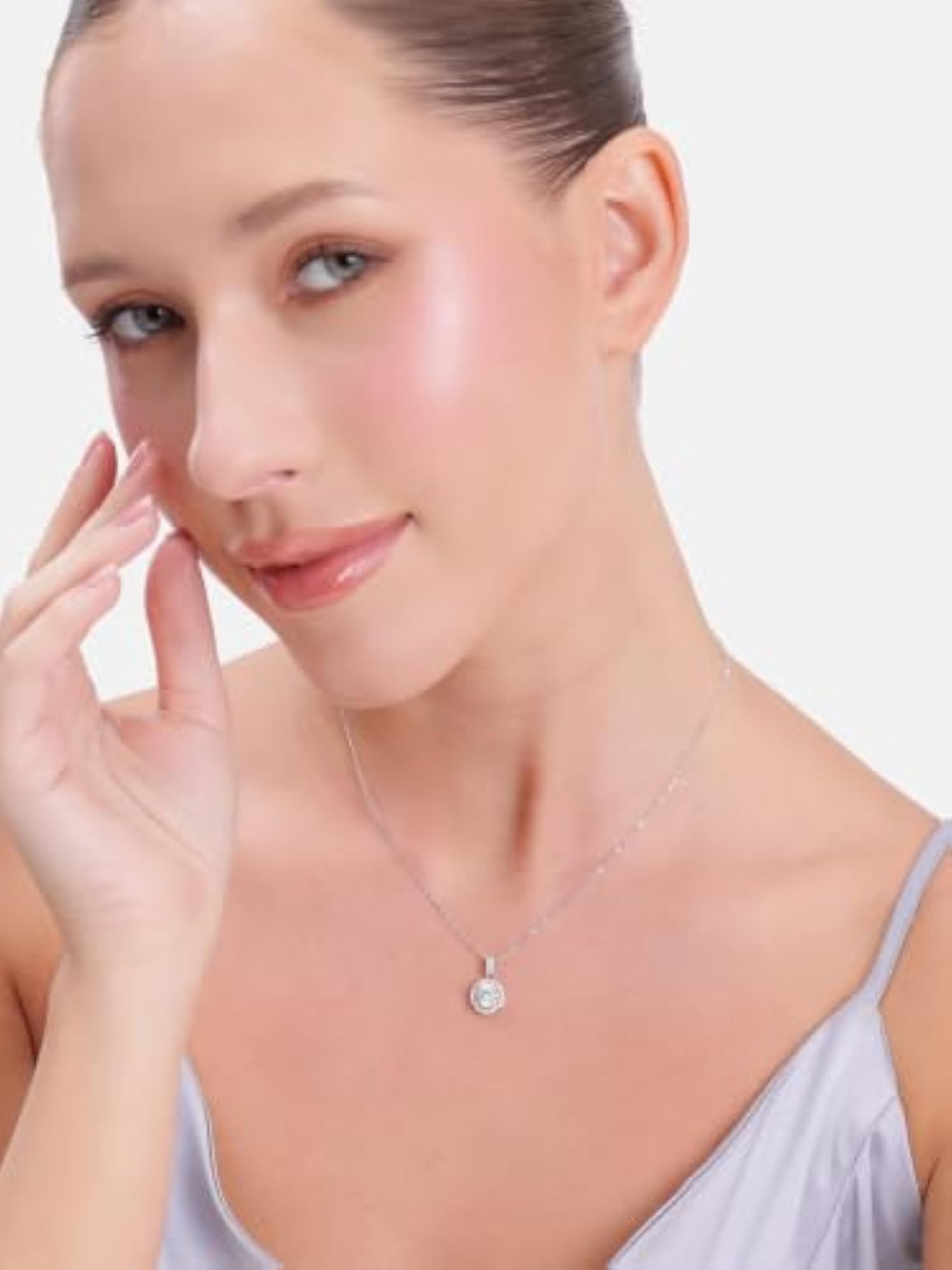 Women's 925 Sterling Silver Radiant Circle Diamond-Look Necklace, Gift Ready