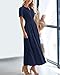 BTFBM Womens Summer 2025 Casual Midi Maxi Dresses Lightweight Short Sleeve V Neck Elastic Waist Boho Beach Dress Pockets(Navy, Large)