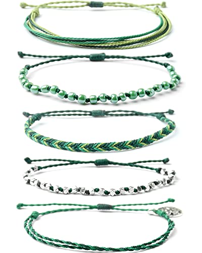 Mezcla Vida Bohemian Starfish Coin Charm Silver Zinc Beaded Waterproof Rope Surfing Bracelets Sets For Women Teen Girls, Beach Handmade String Jewelry (Green) #TOP9
