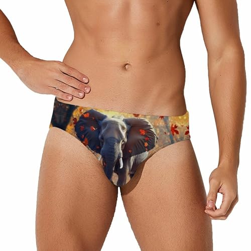 Elephant African Autumn Men's Swimming Trunks Briefs Beach Swimwear Low Rise Bikini Swimsuit Print Bathing Suit