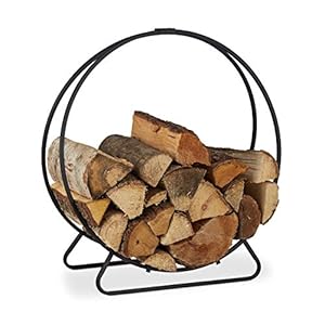 Relaxdays, Zwarte brandhoutrek, rond, houtblokken stapelhulp, van staal, binnen, brandhoutrek, HxBxD 65x61x26 cm, 65 x…