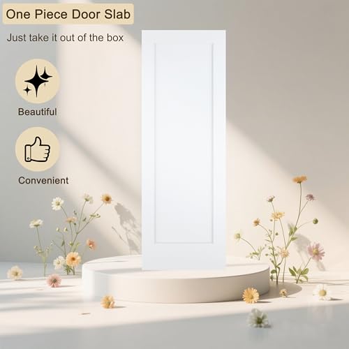 Image of BARNSMITH 28x80 in 1-Panel White Primed Molded Door Slab, Shaker Style Paintable Hollow Core Interior Door Panel, for Pocket, Swing, Sliding Door, Durable and Lightweight, No Assembly Required