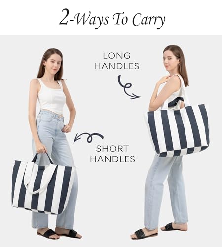 22'' 50L Large Beach Bag with Zipper, Extra Large Canvas Tote Bag for Women, Weekender Pool Bag2