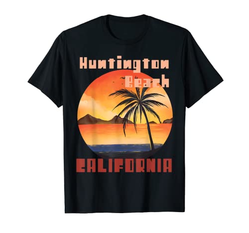 Huntington Beach California Palmiers Beach Ocean Surf T-Shirt